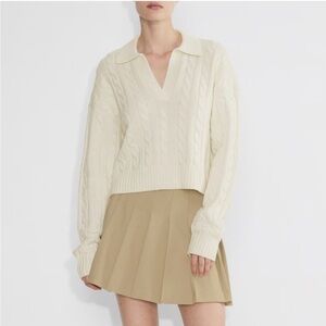 Aritzia Sunday Best Lottie Sweater V-Neck Polo Cable-knit Sweater Preppy 2XS
